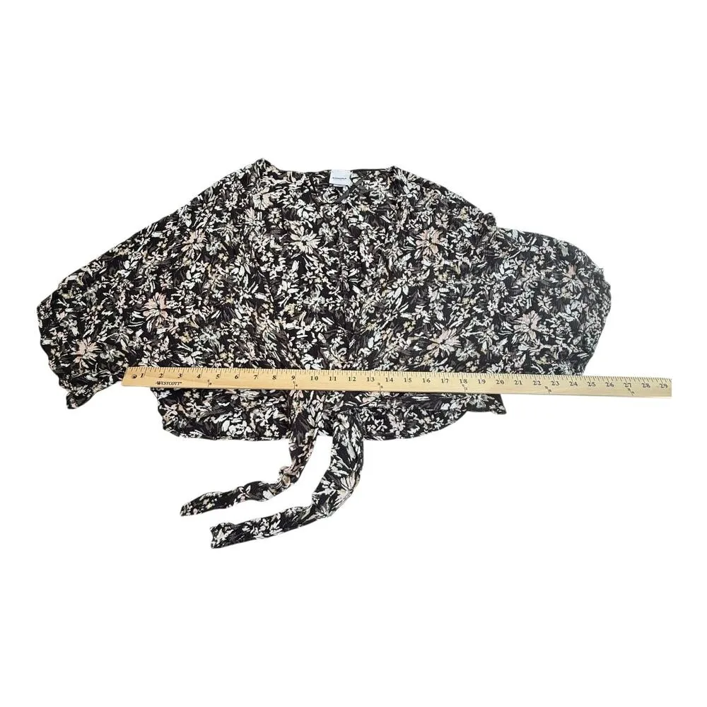 VTG Sonoma Women's Tie Front Floral SHIRT TOP Over Blouse One Size Knotted Black - Image 4