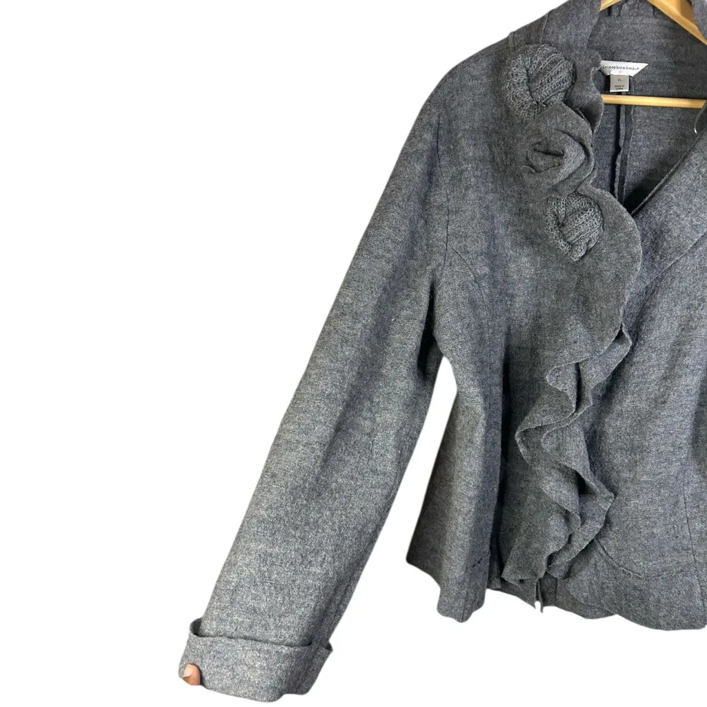 Rosette Hem Grandma Sweater Yarn Cottagecore Ruffle Waterfall Cardigan 100% Wool - Image 5