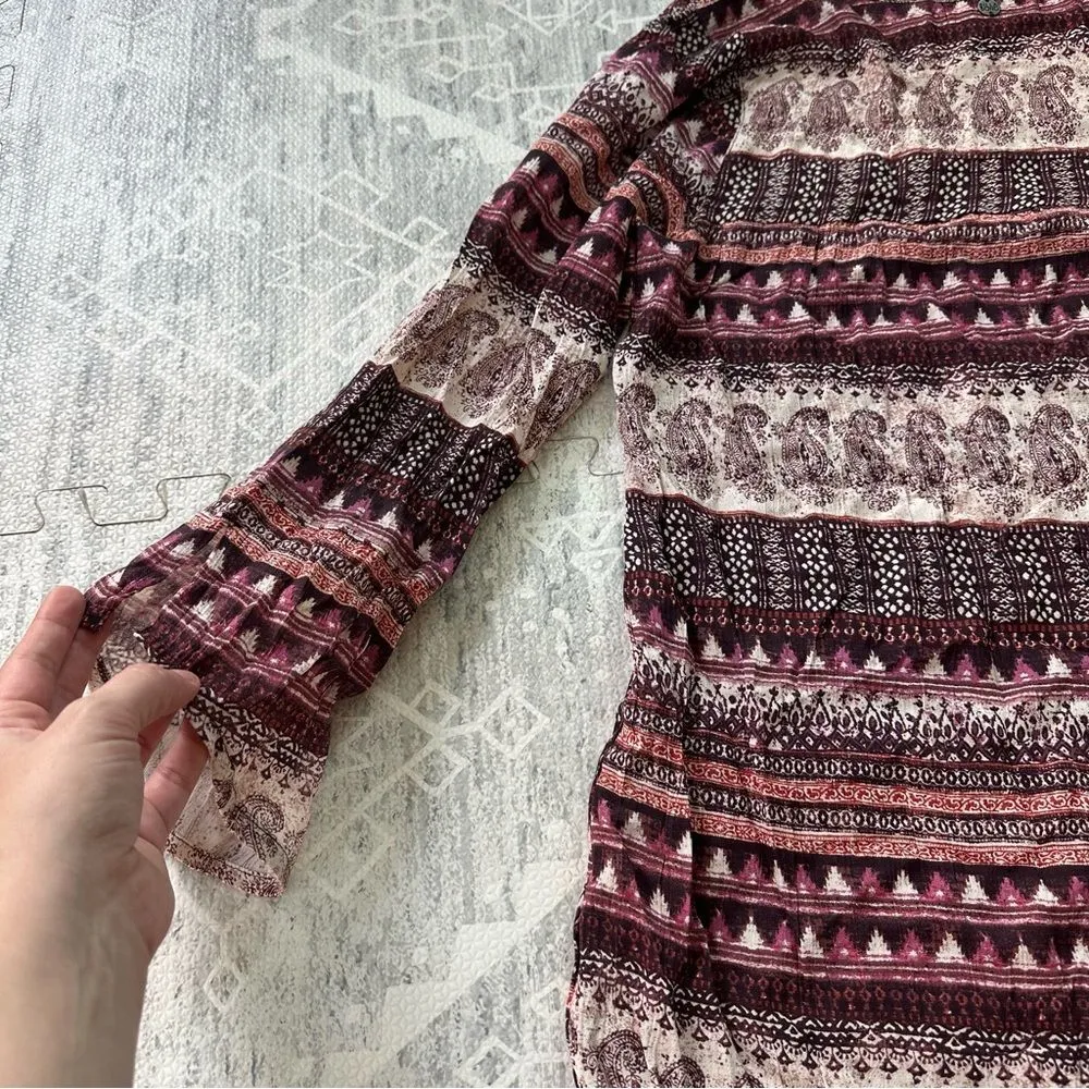 Billabong Sz XS Take Me Away Dress in Pinot Maroon Boho Longsleeve Paisley Dress - Image 8