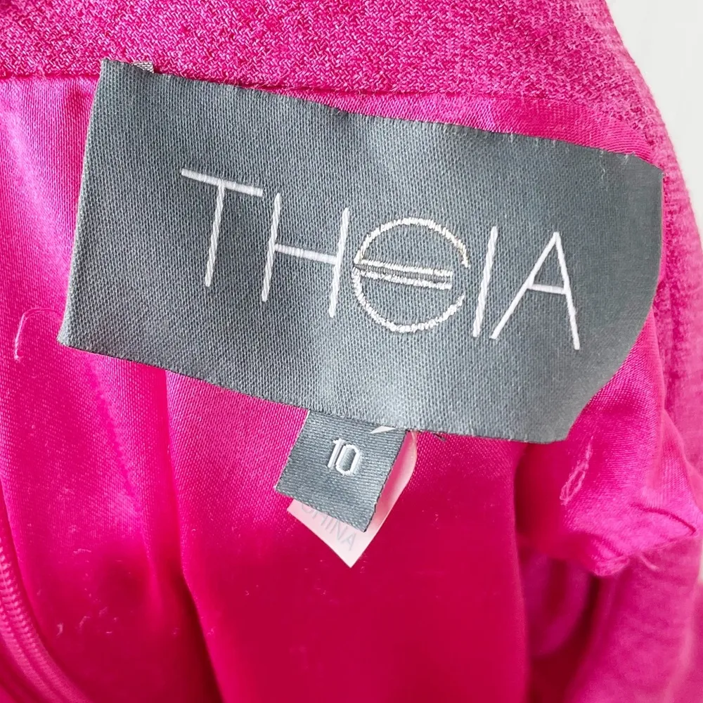 NEW Theia Collared Neck Cocktail Dress 870033 Bright Fuchsia Pink Womens Size 10 - Image 8