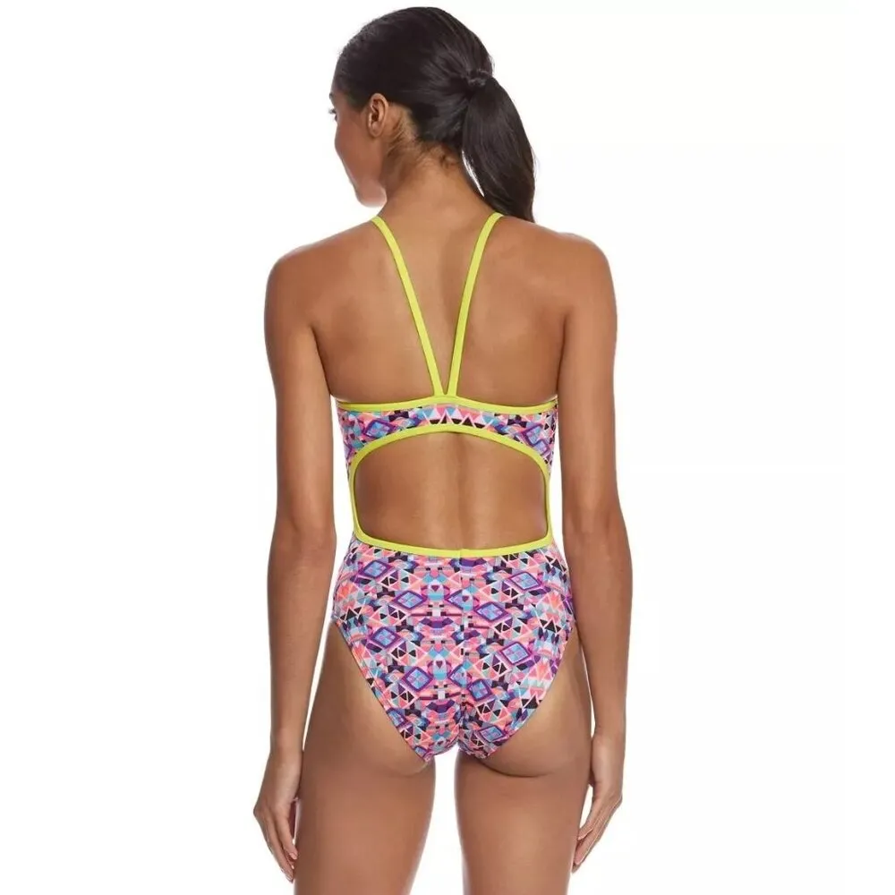 TYR The Finals Funnies Rainbow Flutterback One Piece Swimsuit Pink Colorful 30 Size XXS - Image 3