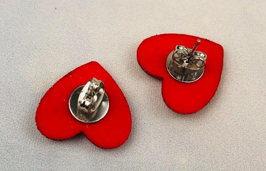 Red Glitter Heart Pierced Earrings New Gift - Image 2