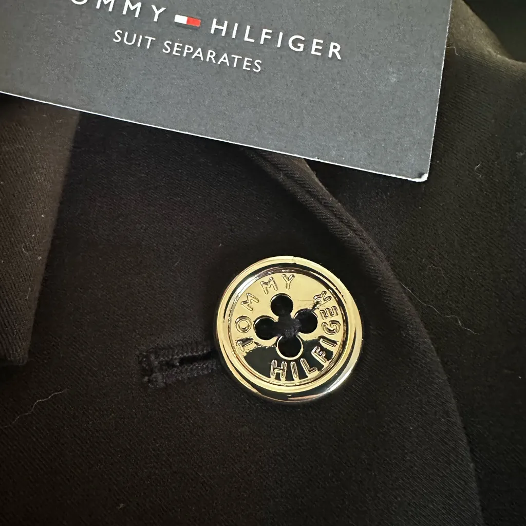 NEW Tommy Hilfiger Black Blazer Silver Logo Buttons Size 14 Elbow Patch Academia - Image 10
