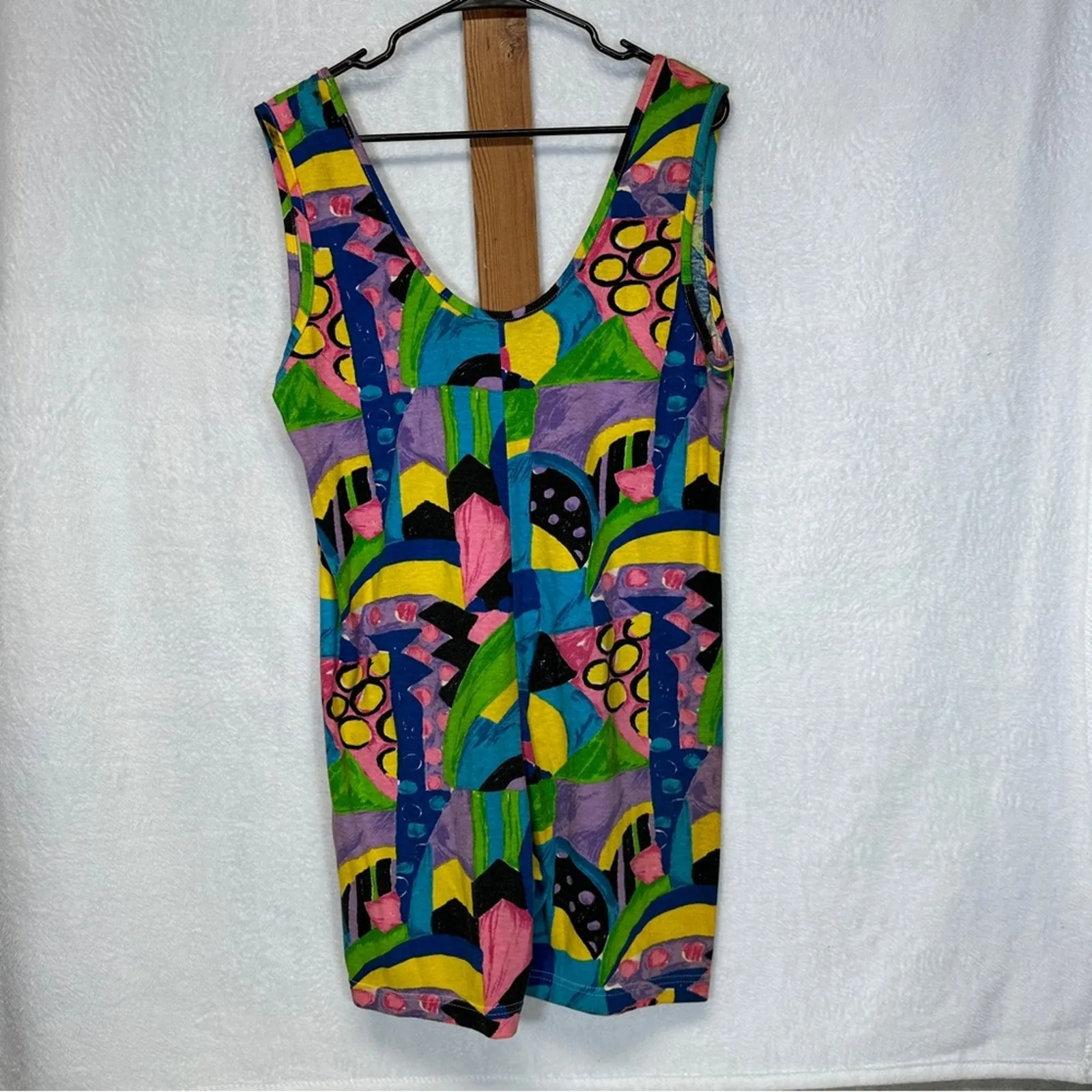 Vintage Hamwear Multicolor Rainbow Geometric Print‎ Sleeveless Retro Romper Sz M Blue Size M - Image 4