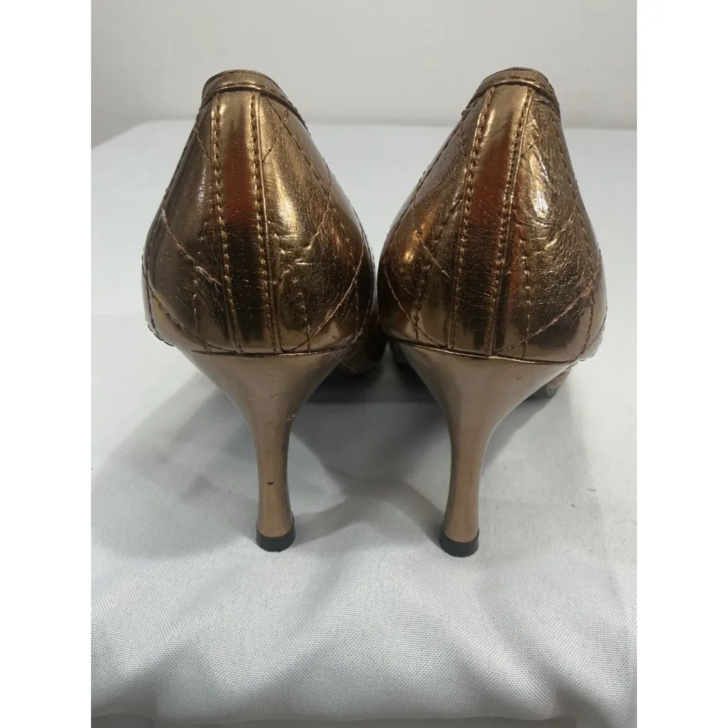 Womans Top Moda Size 7.5 Bronze Slip On Heel Pumps Jewel Accent NWOT - Image 5
