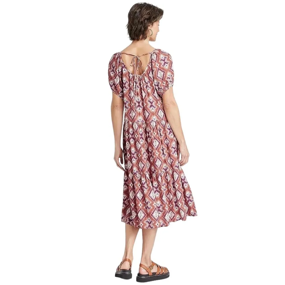 Knox Rose Women’s Tiered Bohemian Midi Dress Plus Size 1X Puff Sleeves Paisley - Image 2