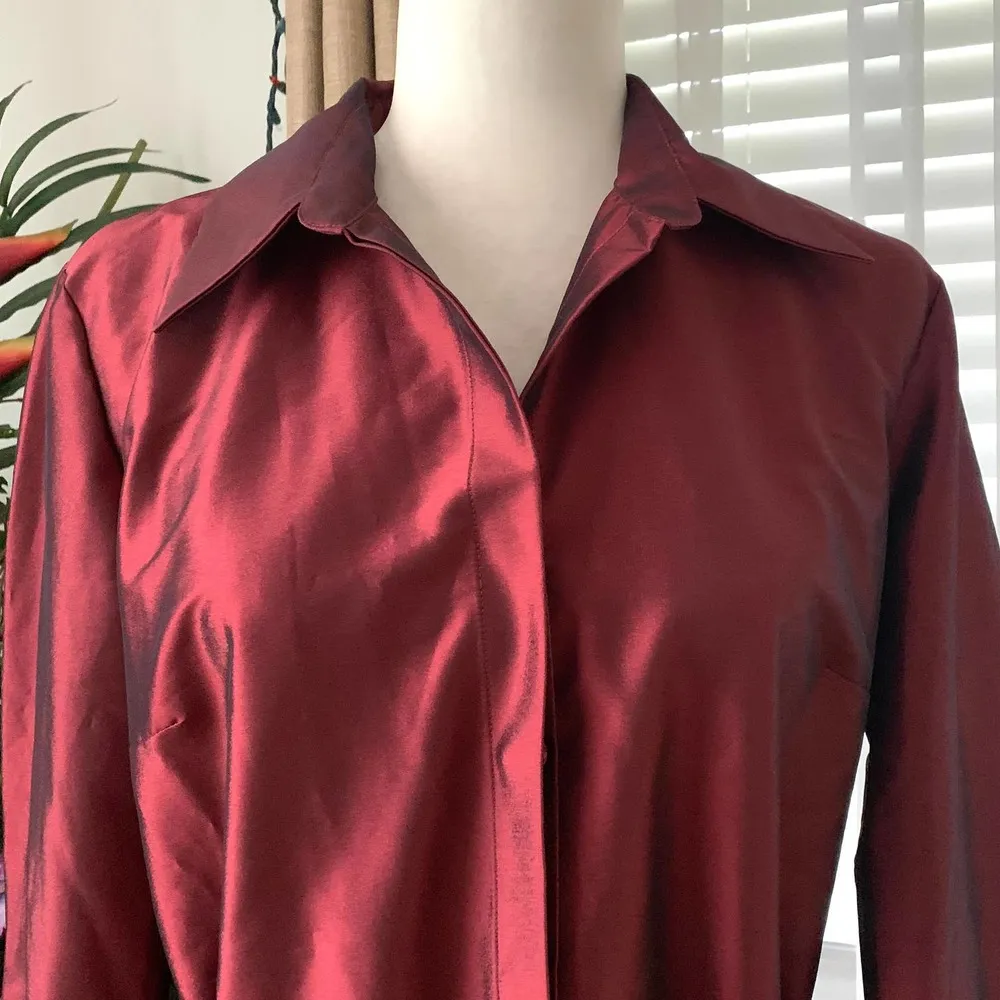 Vintage Coldwater Creek Taffeta Tie Front Shirt in Red - Image 2
