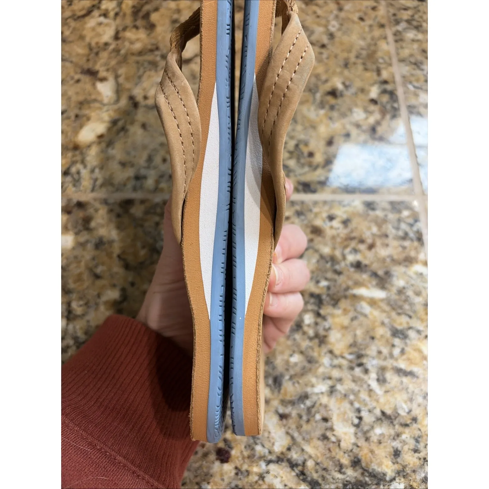 Hari Mari Tan Blue Fields Leather Thong Flip Flops Sandals Casual Shoes Womens 6 - Image 9