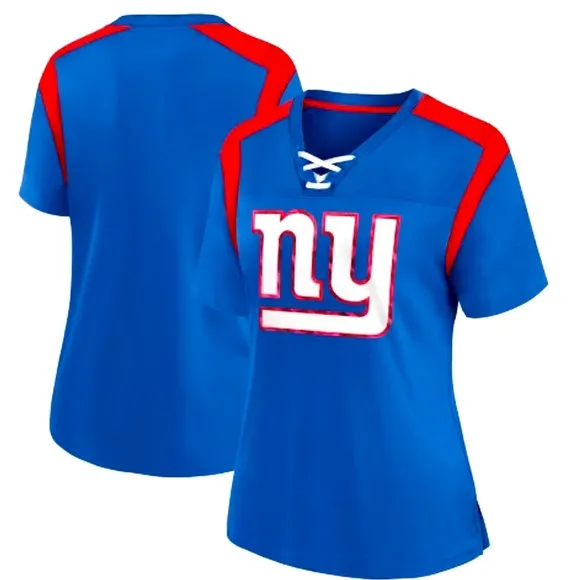 NFL New York Giants Women Short Sleeve Lace Up V-Neck Fashion Jersey top medium - Image 2