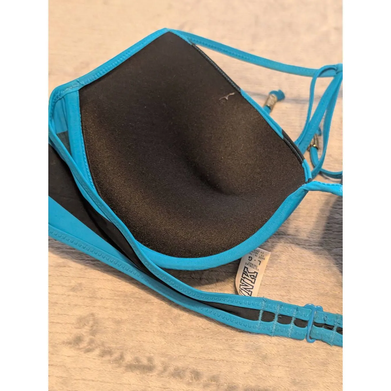 Victoria's Secret PINK SWIM Size L Black Blue Stripe Bling Push Up Bikini Top Size L - Image 3