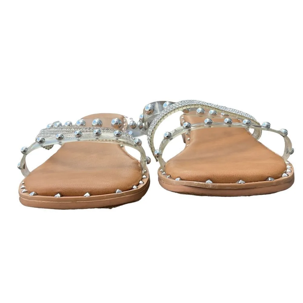 Nicole Miller New York Strappy Studded‎ Rhinestone Slip On Sandals Size 10 - Image 4