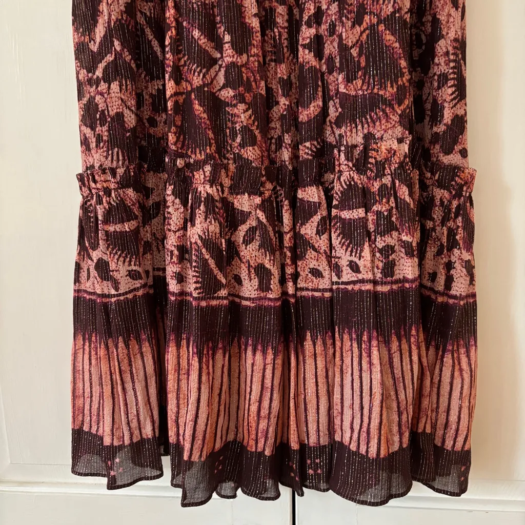 Ulla Johnson Dhalia Bordeaux Purple Maroon Batik Puff Sleeve Silk Dress Size 0 - Image 7