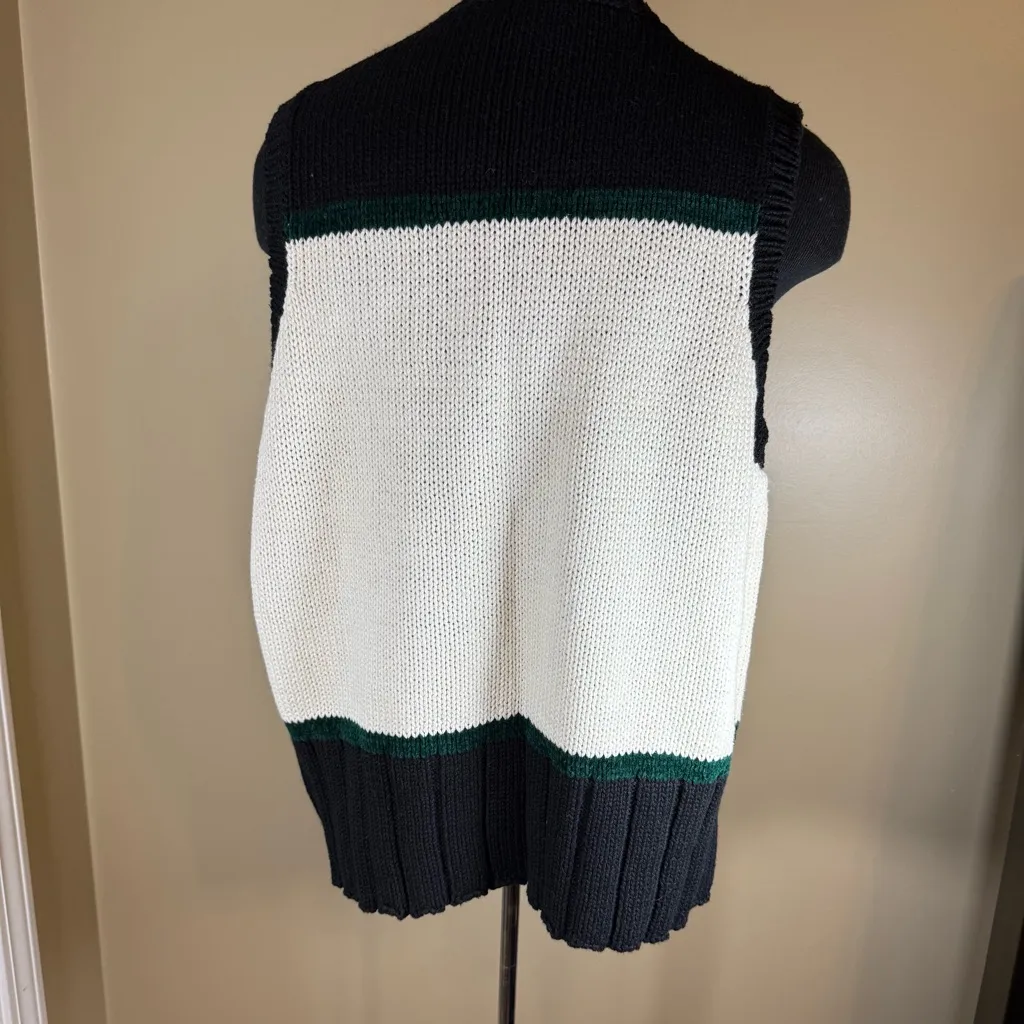 Vintage 90’s XL Christmas Holly Sweater Vest Chunky Knit Holiday Winter Cottage Black - Image 4