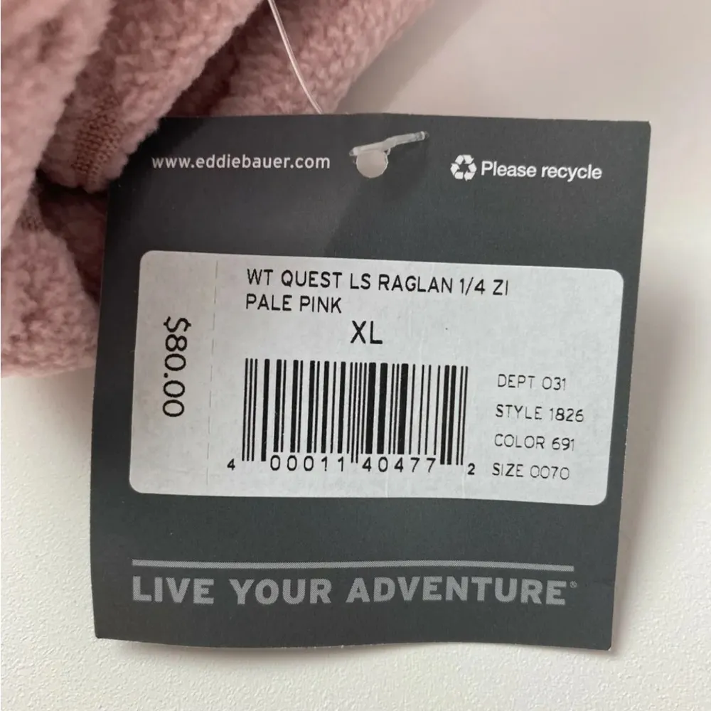 Eddie Bauer Quest 1/4 Zip Raglan Pale Pink Pull Over Size XL MSRP $80 - Image 3