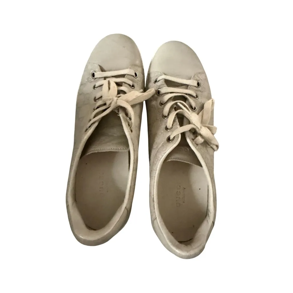 GUCCI Women's Ace Beige Leather Logo Sneakers Trainers Size 37.5 / US 7.5 - Image 6