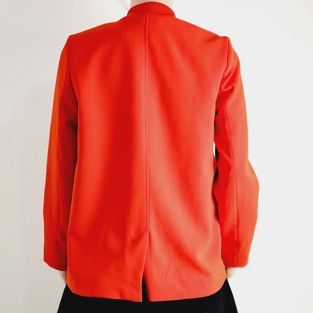 𝅺h&m Overcoat Full Zip Pockets Stretch Long Sleeve Red/Orange Jacket Women 2 - Image 6