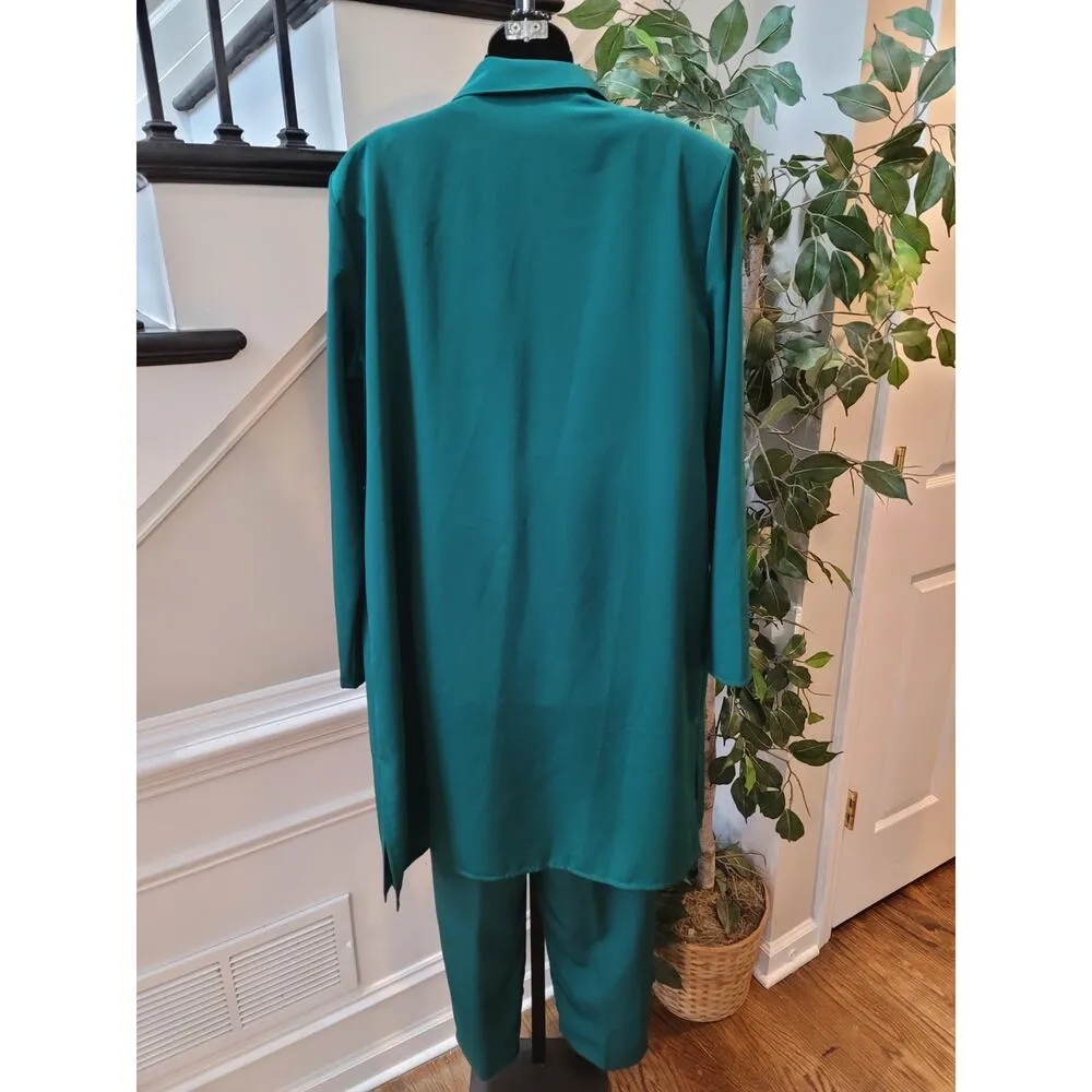 Maggie Sweet 3 Piece Suit Women's Medium Green Floral Long Sleeve Straight Leg - Image 4