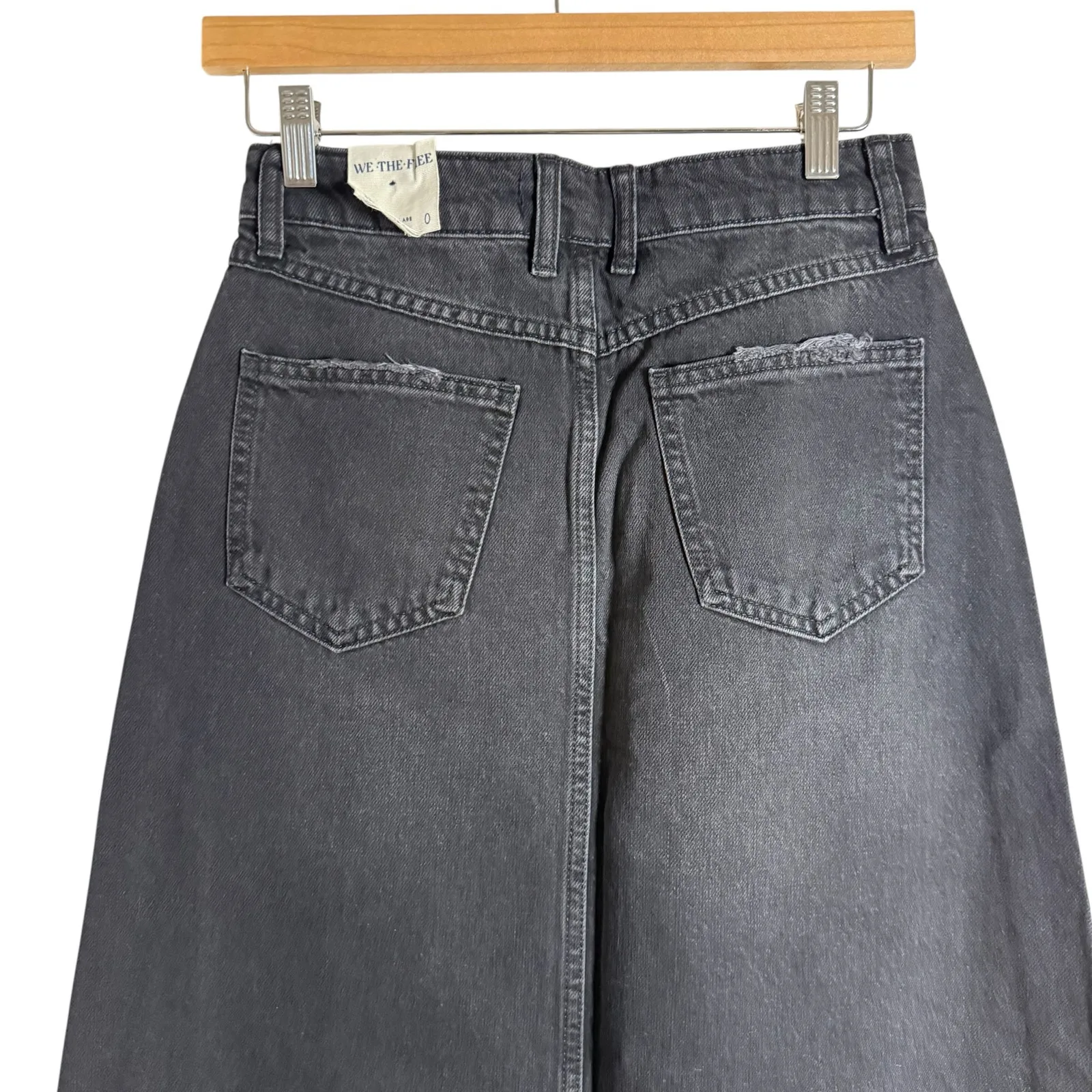 Free People We The Free Come As You Are Black Denim Jean Maxi Skirt Size 0 - Image 9