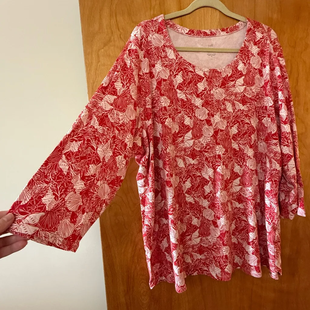 J. Jill Shirt Sea Shells 100% Pima Cotton Top 3/4 Sleeve Scoop Neck Nautical 3X - Image 4