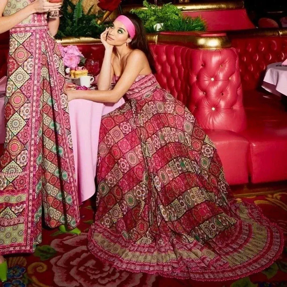 ALICE + OLIVIA Despina Kaleidoscope-Print Pleated Maxi Dress Size 2 Pink - Image 10