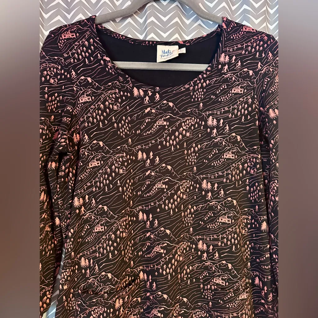 Mata Traders | Rosalie 3/4 Sleeve Alpine Ski Print Dress, Size S Black - Image 2