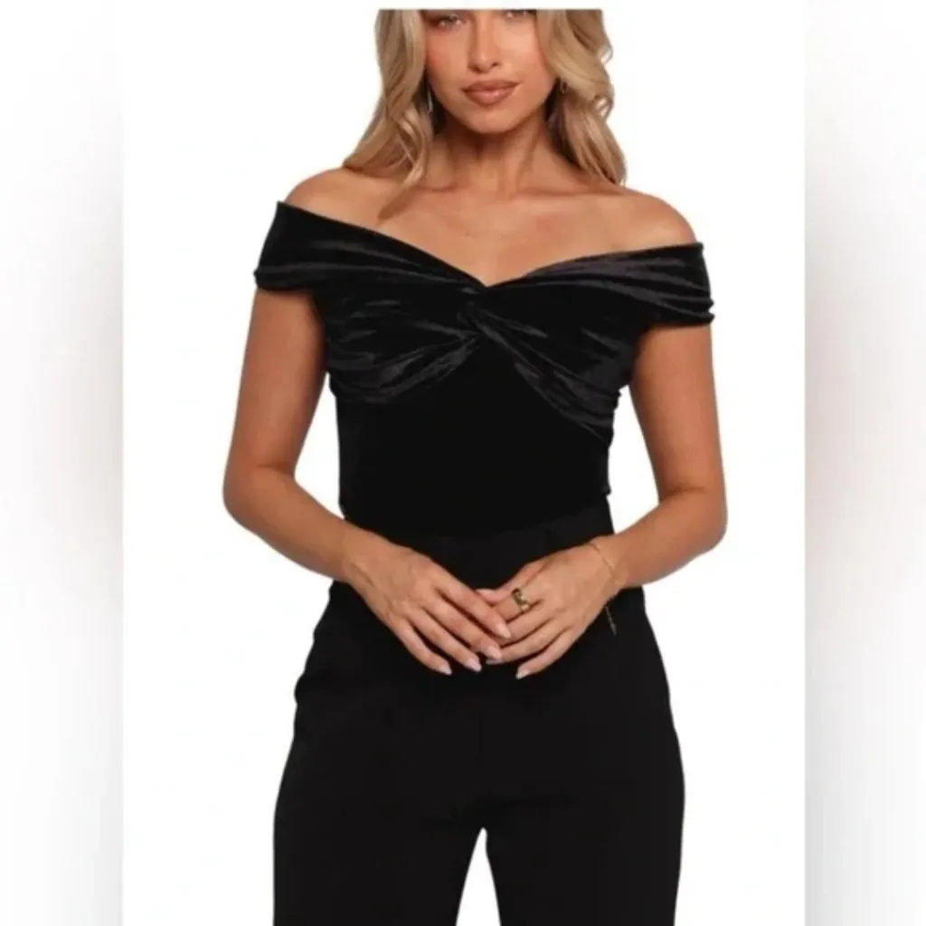 New Parker Off the Shoulder Black Velvet Ruffle Sleeve Top Size M $90 - Image 5