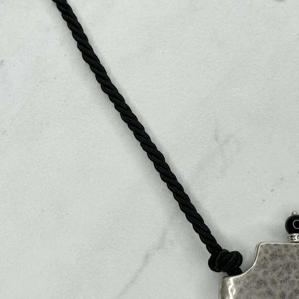 Chico's Black Rope with Floral Silver Tone Tassel Pendant Necklace - Image 8