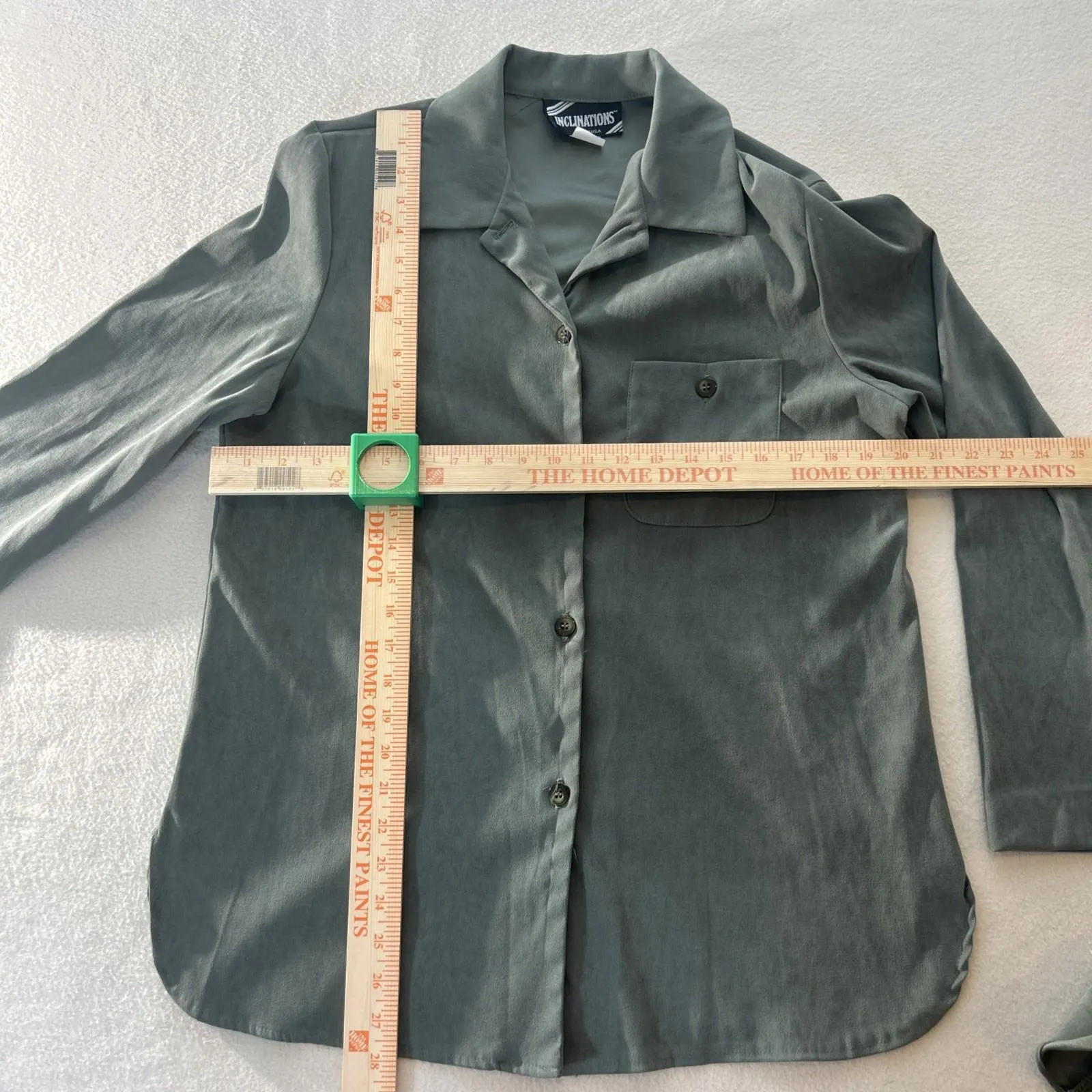 INCLINATIONS Velvet SET Blazer M Padding Skirt Ruffled Sz 14 Green - Image 2