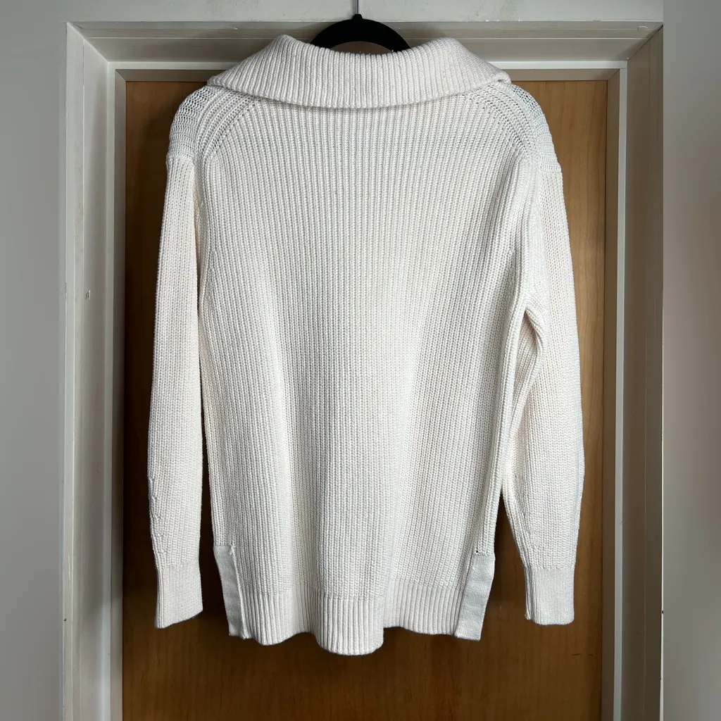 Lou & Grey Women’s Cream Ribbed Half-Zip Sweater - 100% Cotton. Size: Xtra Small - Image 4