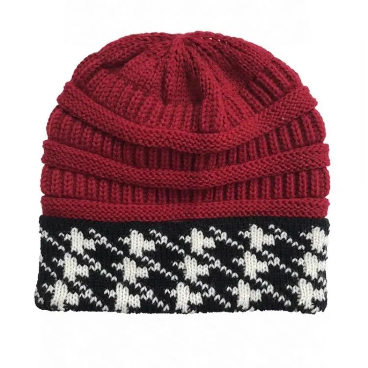 NEW Crimson Red Black White Houndstooth Knit Beanie Winter Skull Cap Hat Alabama Roll Tide - Image 2
