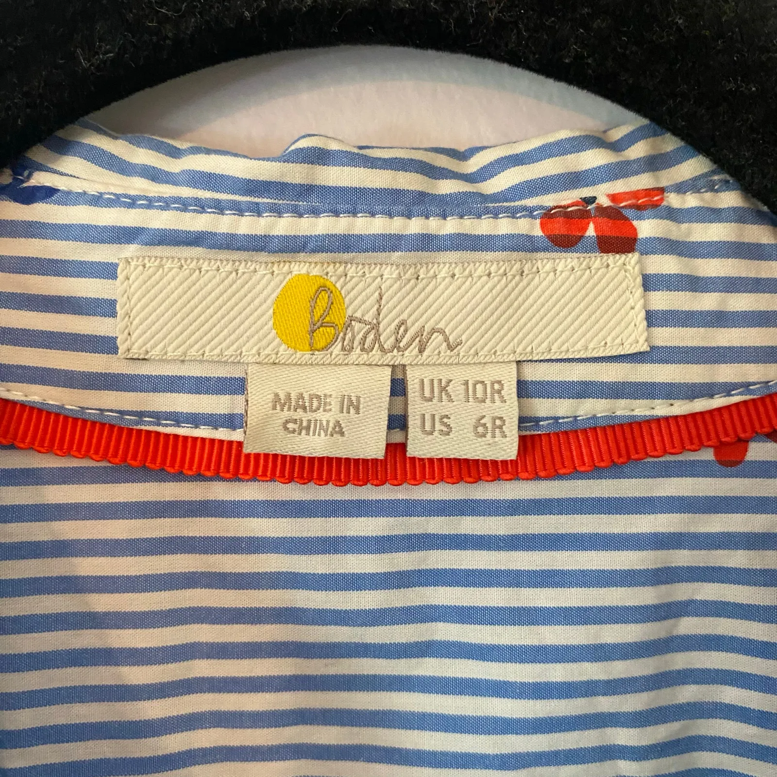 Boden Blue White Stripe Red Floral Button Down Knee Length Shirt Dress Cotton 6 - Image 2