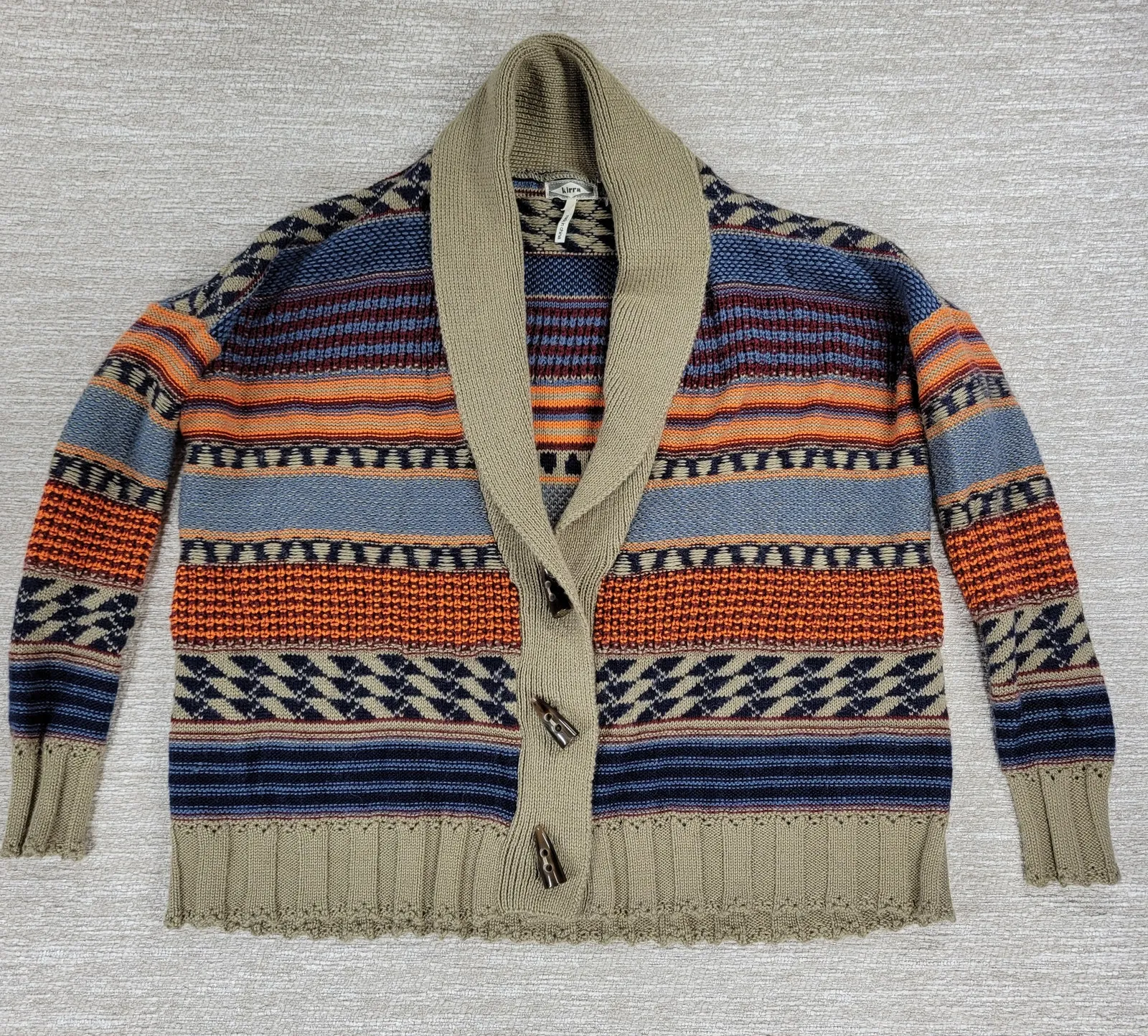 Kirra Wool Blend Toggle Cardigan Sweater Shawl Collar Boho Fall Knit Small - Image 1