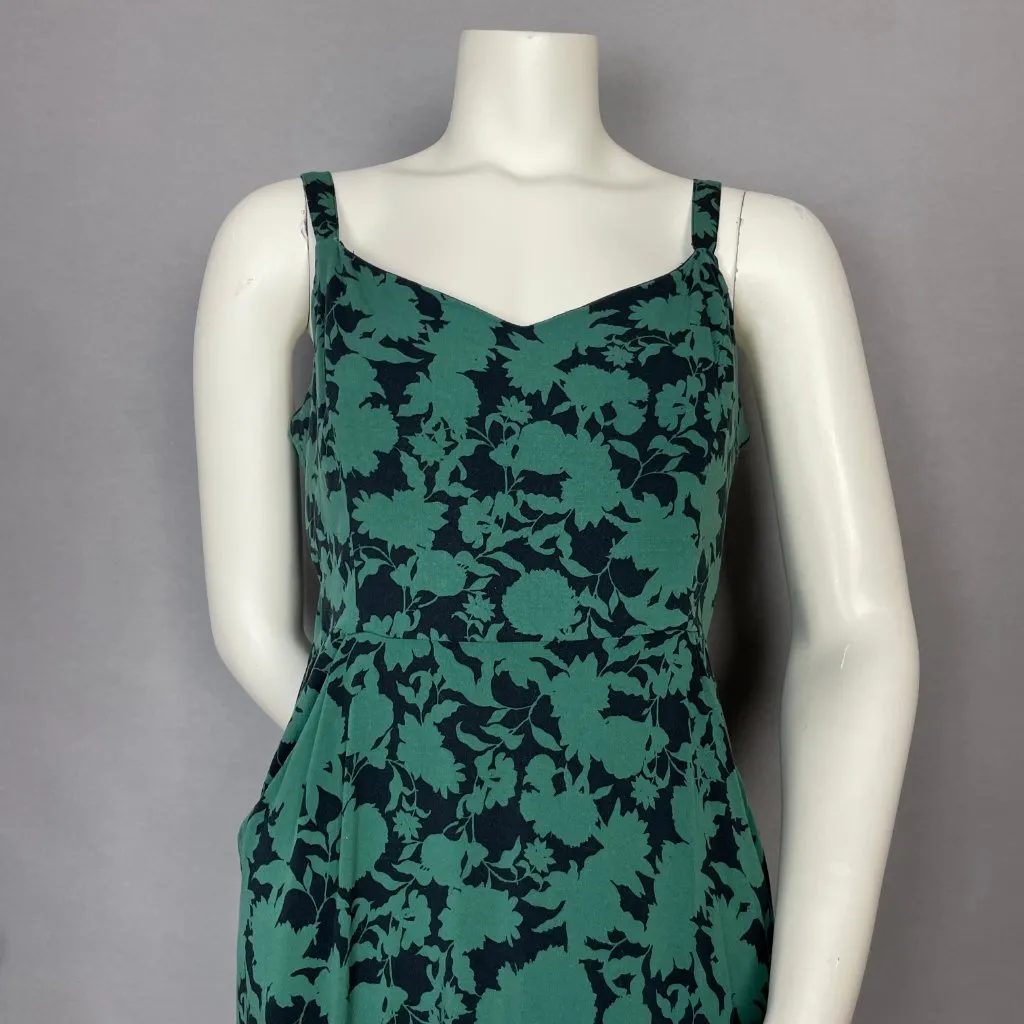 41 Hawthorn Dress Floral Sleeveless Shirred Smocked Back Pockets‎ Size Large Green - Image 3