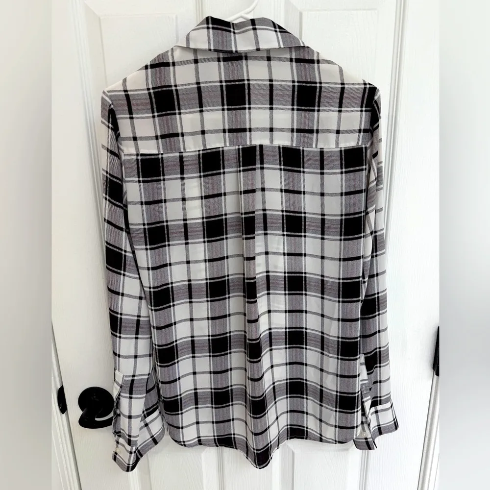 Express Black White Maroon Plaid Slim Portofino Shirt Women’s Size Small - Image 2