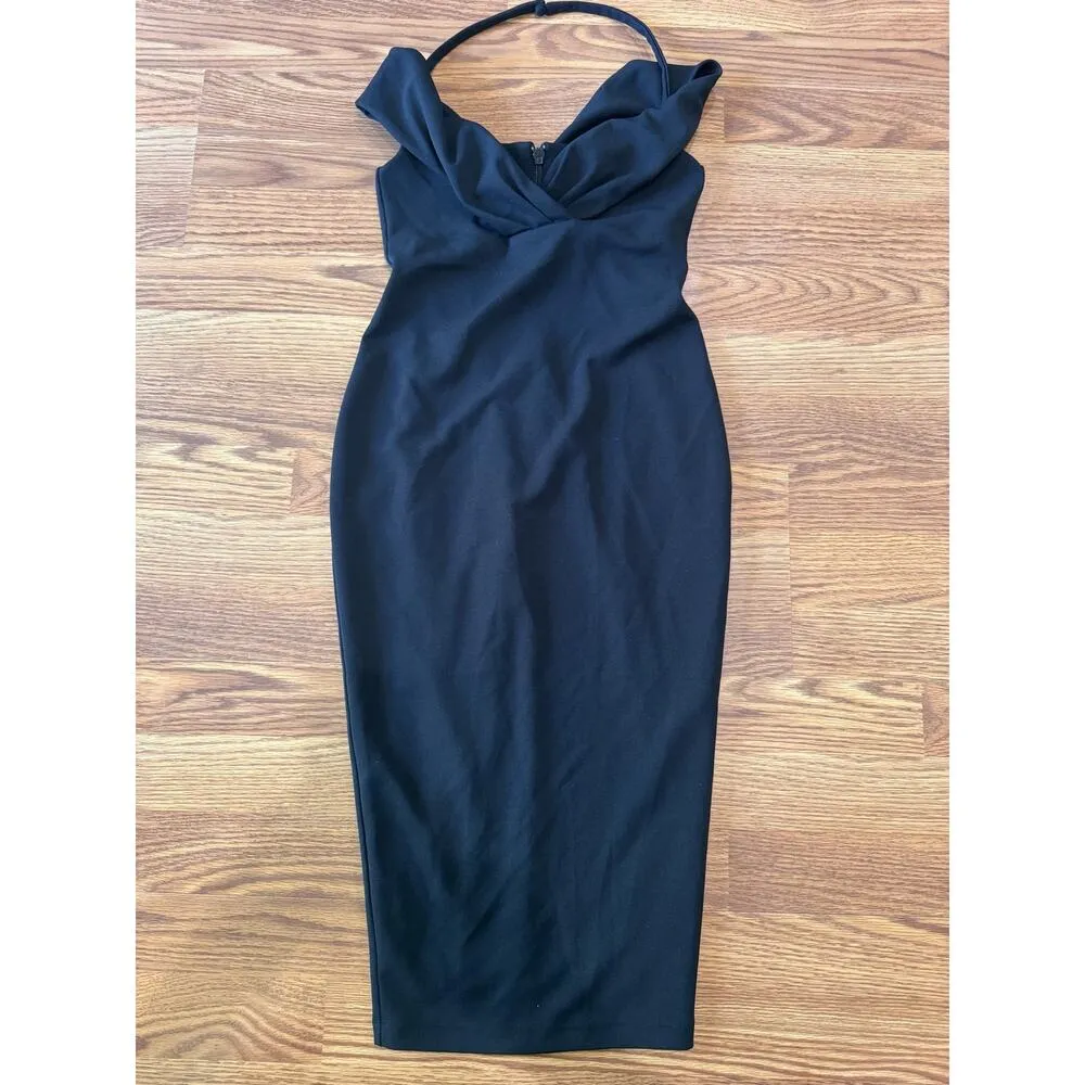 NOOKIE bodycon black Athena Off Shoulder Halter Midi Dress size S - Image 9
