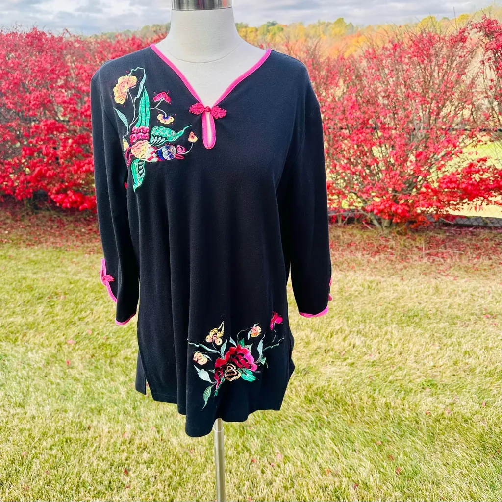 Vintage Yi Lin Embroidered Tunic Knit Top Pink Size L - Image 6