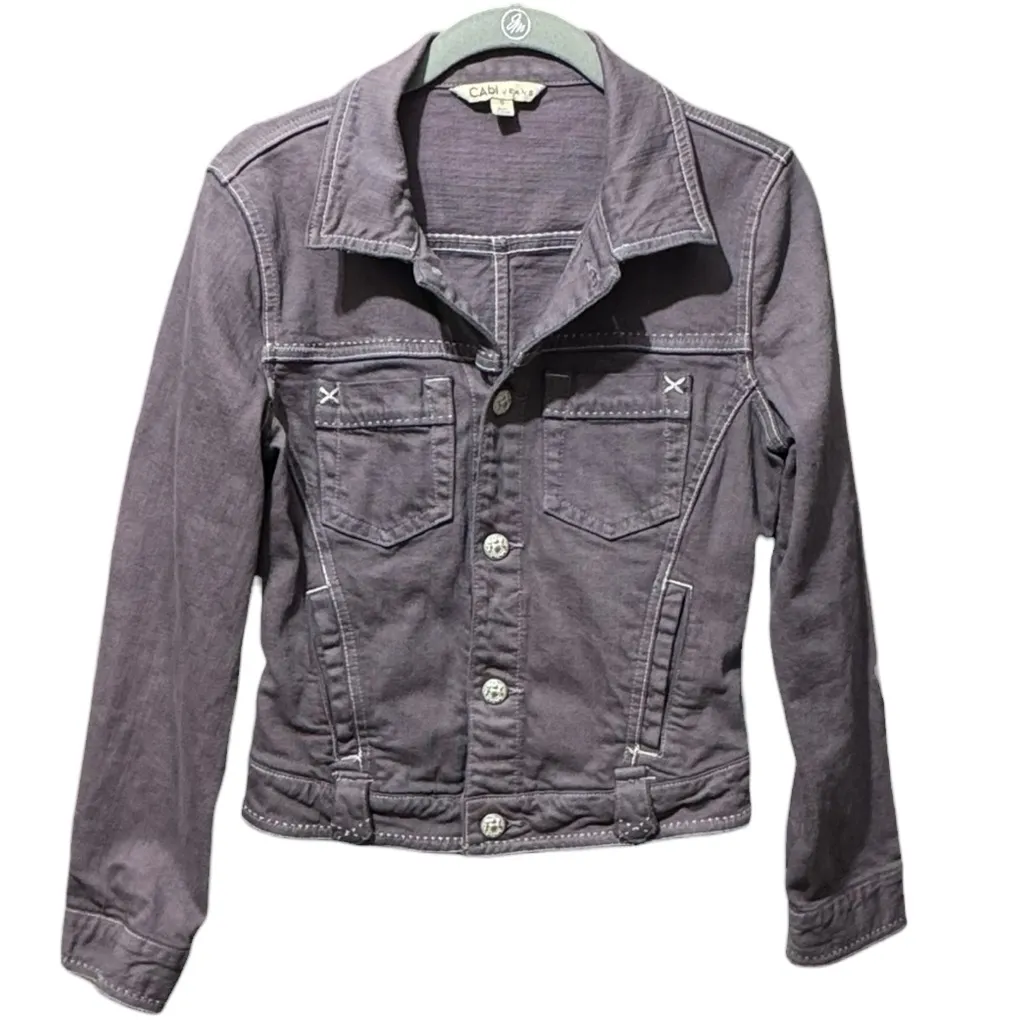 CABI Vintage Cropped Fitted Jean Jacket S Dusty Purple EUC - Image 2