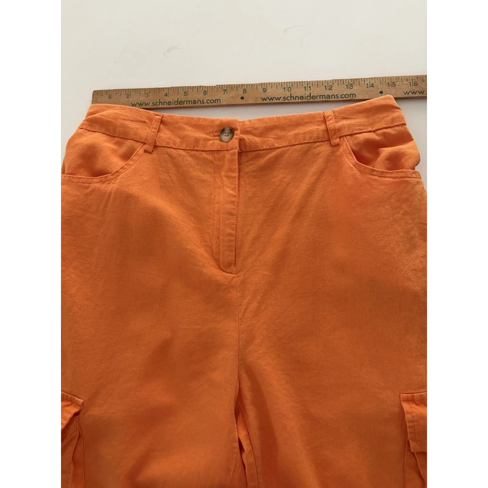 Happily Grey Cargo Pants Womens XL Orange Wide Leg Linen Blend Lagenlook Coastal - Image 5