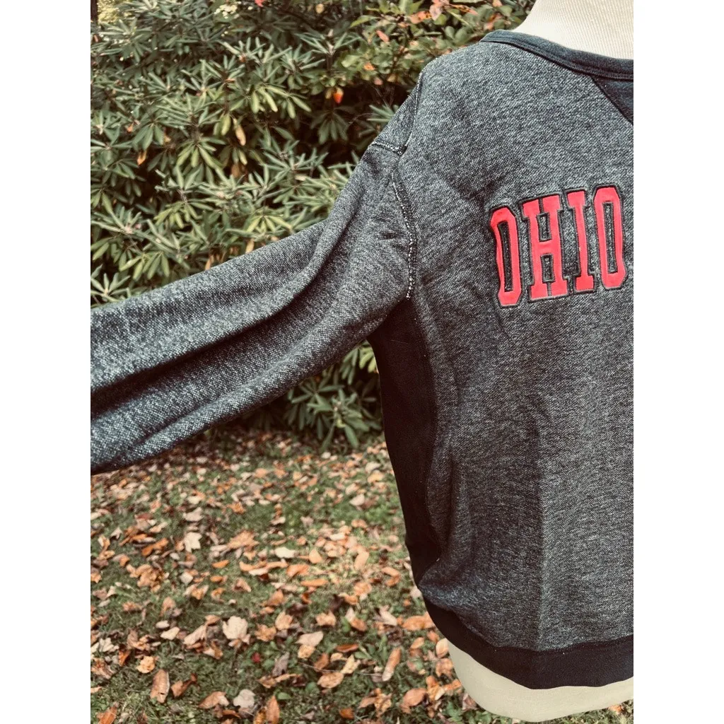 Women's L Embroidered Gray OSU Ohio State Buckeyes Sweatshirt Vintage Look - Image 6