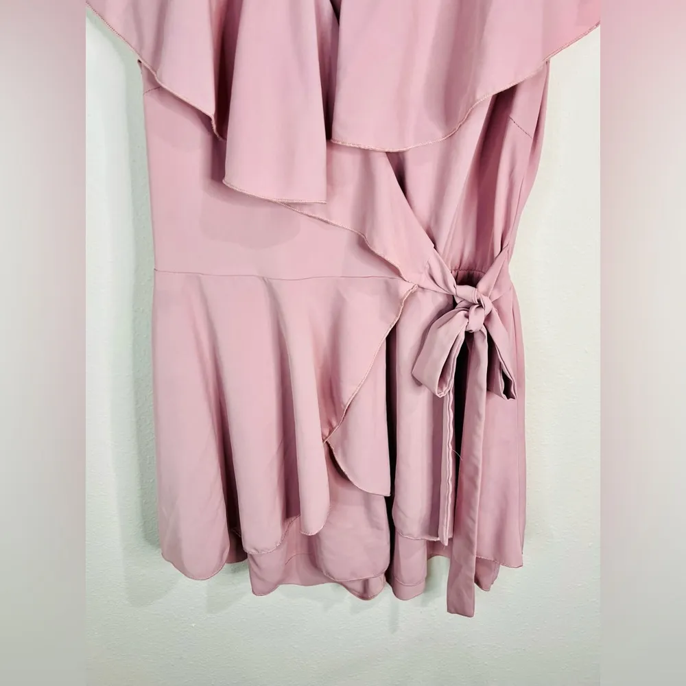 Kirundo Women’s Blush Pink Wrap Dress Large Ruffle Hem Tie Waist Summer Dress - Image 5