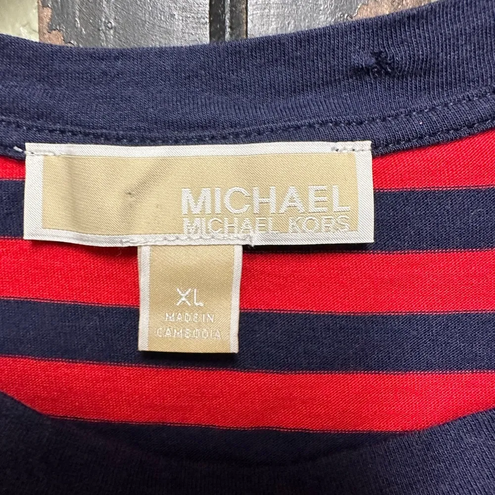Michael Kors short sleeve red/navy striped top - Image 3