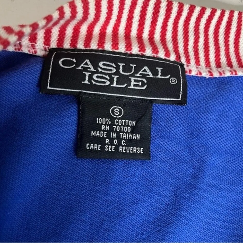 CASUAL ISLE Cardigan Red White Blue Nautical Vintage 80s Anchor Size Small - Image 6
