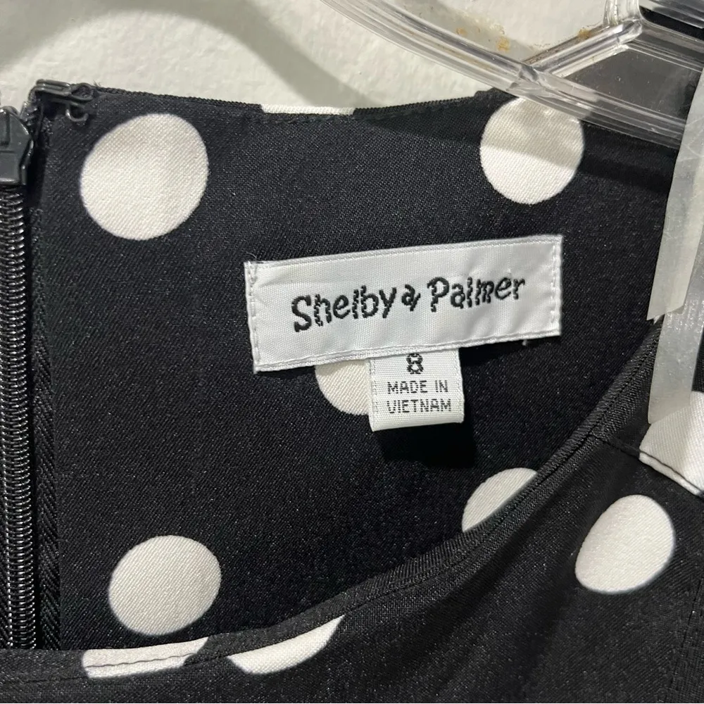 Shelby Palmer Retro Mod Polka Dot Black White Pleated Shift Dress Size 8 - Image 5