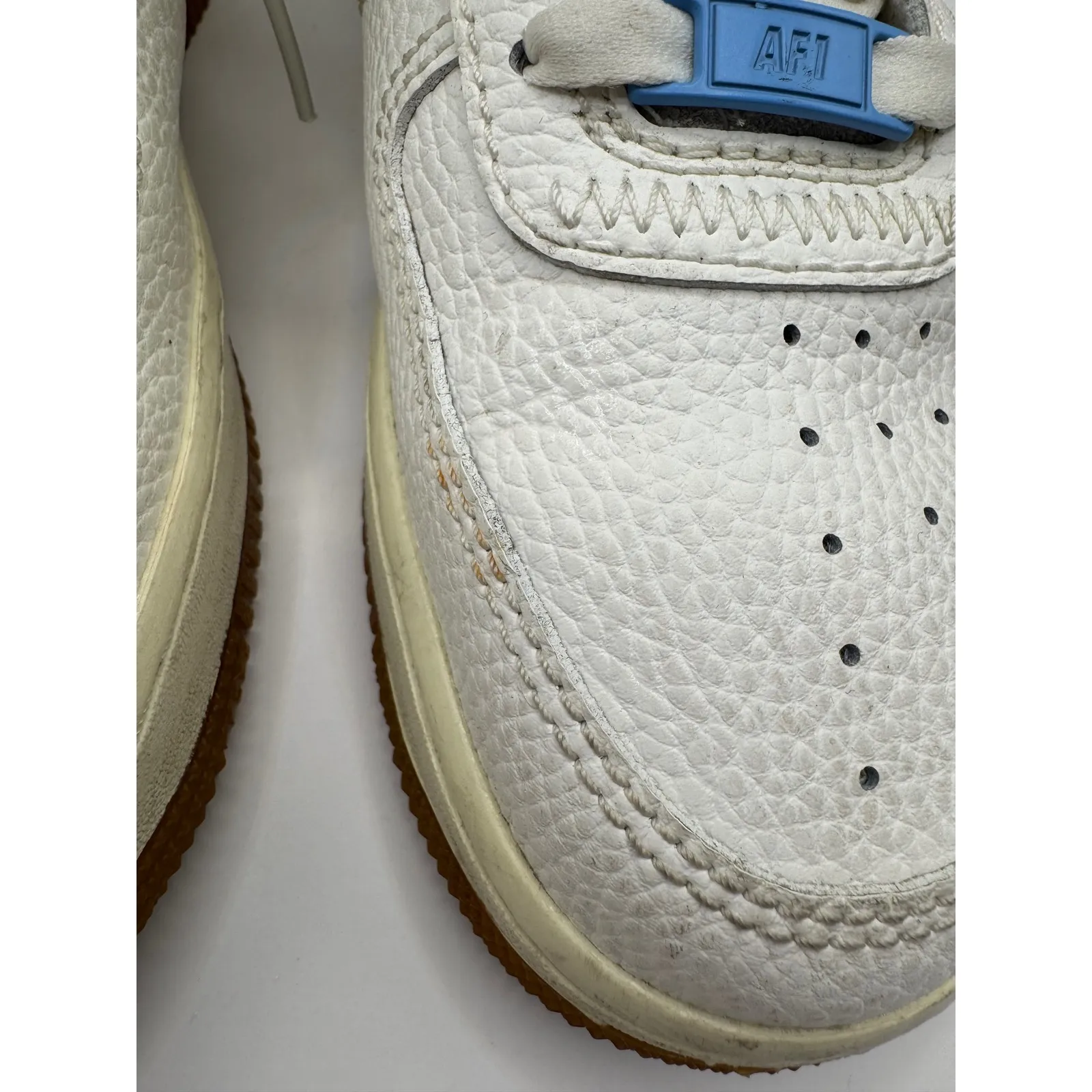 Nike Shoes Women 8.5 Sail Mystic Green Leather Air Force‎ 1 Vandalized Sneakers - Image 7