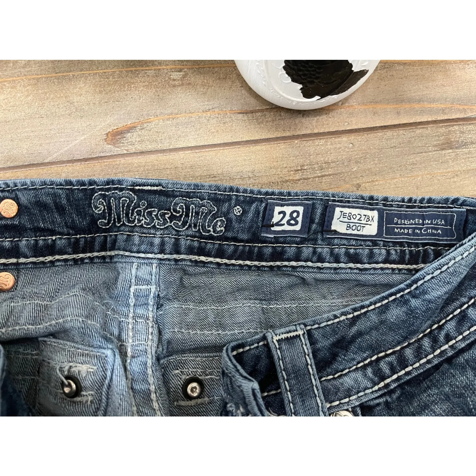 Miss Me Jeans Womens Bootcut Embellished Denim Blue Distressed Size 28 JE8027BX - Image 7