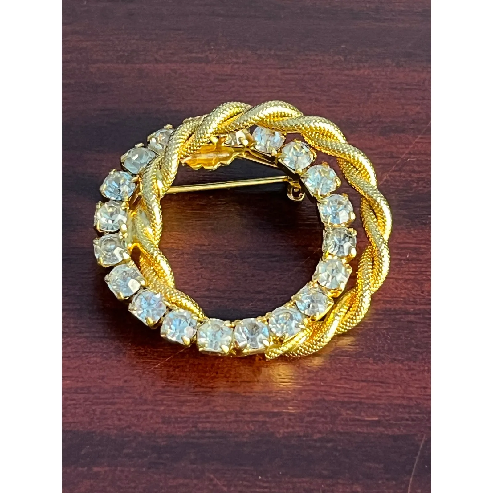 VTG Rhinestone Brooch Lot of 2 Gold Tone Concentric Circles Coquette Glam Bling - Image 3