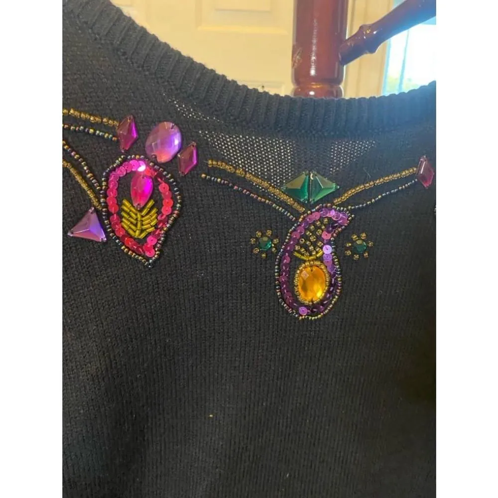 Women's Plain Jane Black Beaded Sweater Dress Size M Size L - Image 4