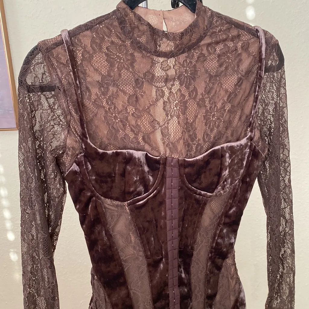 House of CB S D-DD ‎ 'Marica' Brown Velvet & Lace Corset Dress NWOT - Image 10