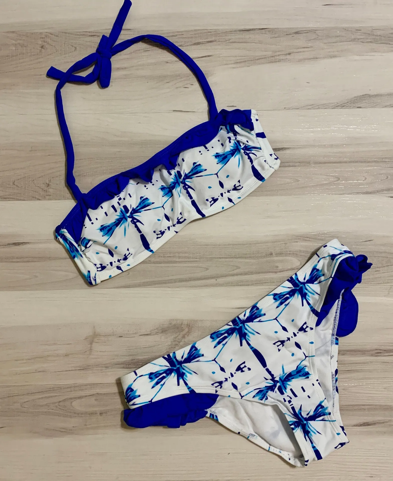 Blue splash ruffle halter bikini - Image 3