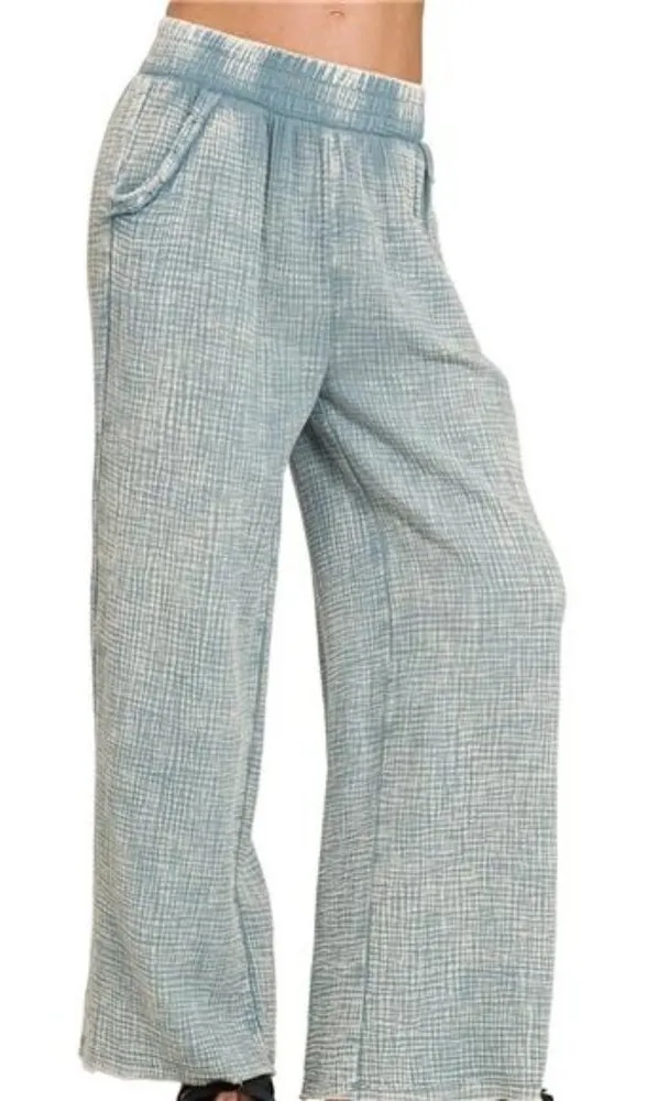Zenana Washed Double Gauze Elastic Band Waist Pants - Image 1